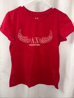 Vintage Armani Exchange Red Tee with Wing Graphic
